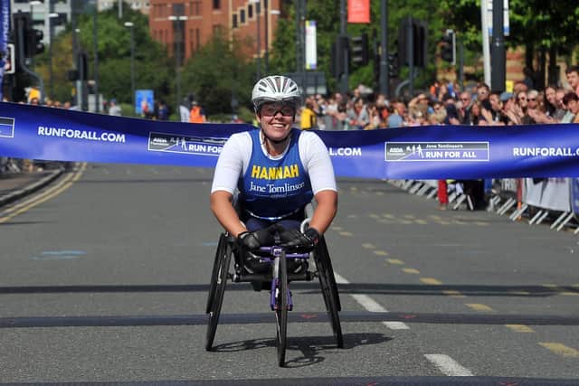 Paralympic athlete Hannah Cockroft finishes the  Leeds Run For All in July last year.  Picture: Tony Johnson.