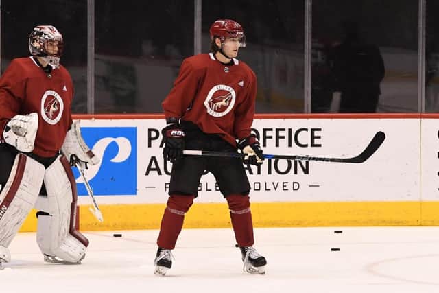 Liam Kirk, in action during his first development camp with Arizona Coyotes in 2018. Picture courtesy of Arizona Coyotes.