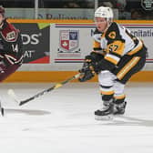 EARLY DAYS: Peterborough Petes' Liam Kirk battles with Hamilton Bulldogs' Jake Gravelle in November 2018. Picture: Claus Andersen/Getty Images