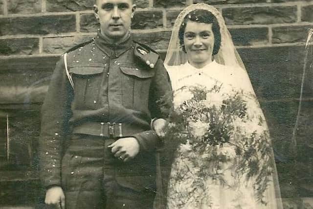 Maurice Sutcliffe and Nellie's wedding day on January 10, 1942.