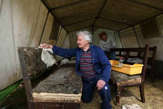 Volunteers David Walker and Julia Gregson, restoring some of the benches that will go in the ladies waiting room. 
Picture: Jonathan Gawthorpe