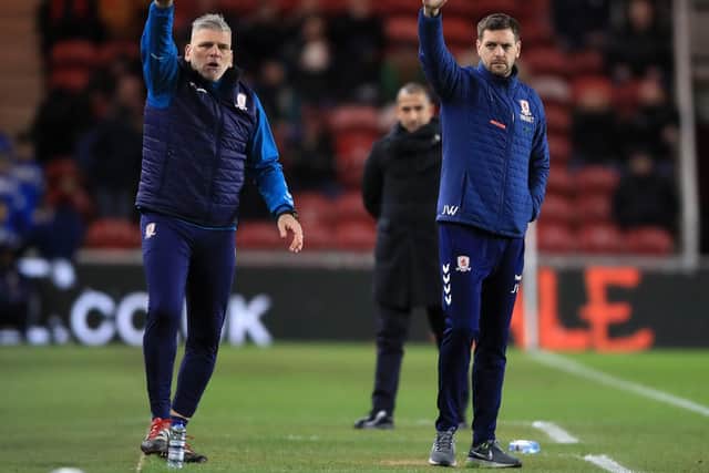 NEW REGIME: Leo Percovich (left) and Jonathan Woodgate (right) have been kept on by Middlesbrough, but only the Uruguayan is likely to be part of next season's first-team coaching staff