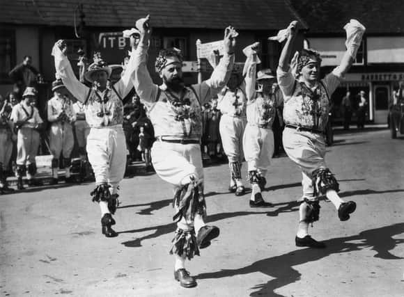 14th April 1952:  The Morris dancers of Thaxted give their annual Easter performance in Essex.  (Photo by Douglas Miller/Keystone/Getty Images)