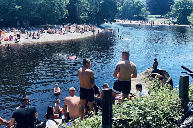 Bathers by the River sharfe in Ilkley - are they guilty of putting public health at risk over Covid-19?
