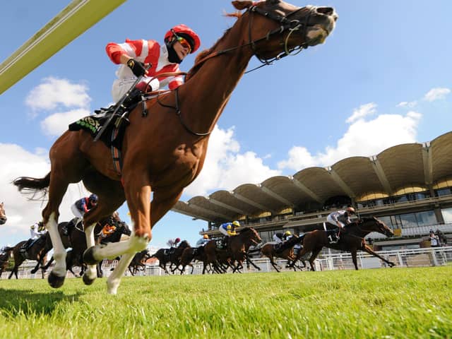 Summerghand ridden by Daniel Tudhope (right) wins the Unibet Stewards' Cup at the Goodwood Festival.