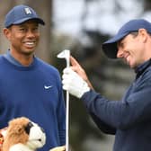 Tiger Woods of the United States talks with Rory McIlroy of Northern Ireland on the fourth tee during the first round of the 2020 PGA Championship at TPC Harding Park. (Picture: Harry How/Getty Images)