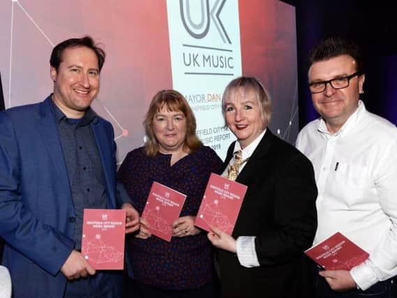 Sheffield City Region Music Report Launch.Tom Kiehl(Deputy Chief Exec of UK Music), Sonia Mellor, (Rotherham Music Hub)Penny Blackham(University of Sheffield), Frank Wilkes(Music Board Memberand Director at DMF Digital). Credit: Steve Ellis.