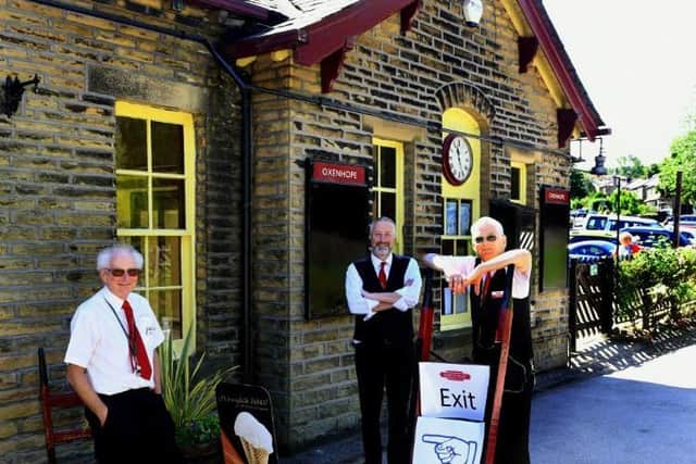 Volunteers (from left to right): Tim Bean ,Clive Siddall  and Phil Oliver, platform staff at Oxenhope statio  on a  test day held on the railway in readiness for welcoming back the public. Picture: Gary Longbottom.