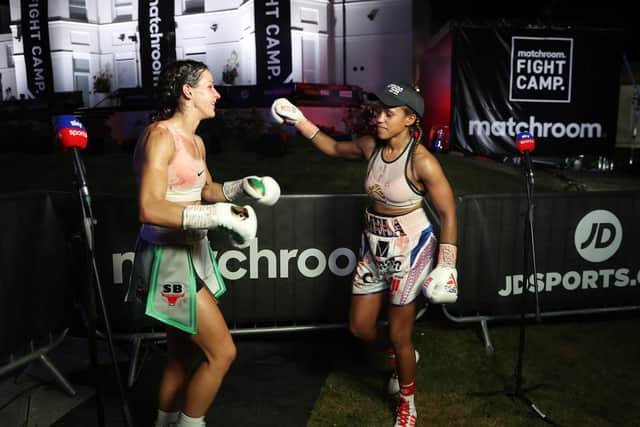 Best of enemies, Terri Harper and Natasha Jonas, after their WBC and IBO World Super Featherweight Title fight. (Picture: Mark Robinson/Matchroom)