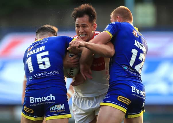 Hull KR's Nathaniel Peteru (centre) during the Betfred Super League match at Emerald Headingley Stadium, Leeds. (Picture: PA)