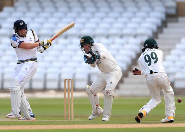 Hitting back: Yorkshire's Jonny Bairstow in action during day three of The Bob Willis Trophy match at Trent Bridge. Picture: Mike Egerton/PA