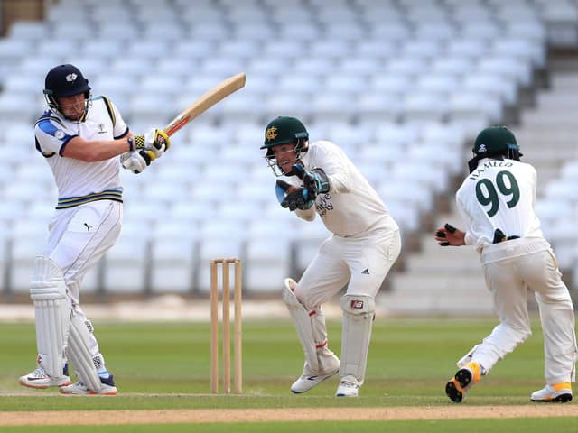 Hitting back: Yorkshire's Jonny Bairstow in action during day three of The Bob Willis Trophy match at Trent Bridge. Picture: Mike Egerton/PA