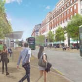 An artist's impression looking onto the Headrow from the Horse and Trumpet.