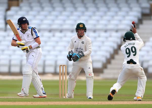 Yorkshire's Jonny Bairstow (left) looks on as Nottinghamshire's Haseeb Hameed attempts to catch the ball (Picture: PA)