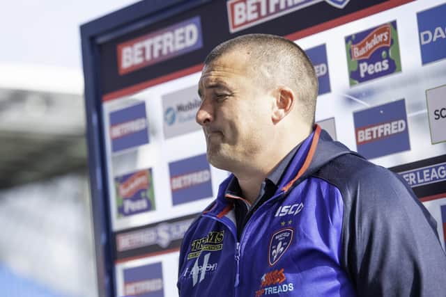 Wakefield coach Chris Chester is interviewed after his side's loss to Wigan. (Picture: Allan McKenzie/SWPix.com)