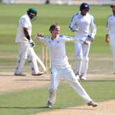 Yorkshire's Jack Shutt celebrates taking the final wicket of Nottinghamshire's Samit Patel at Trent Bridge. Pictures: PA