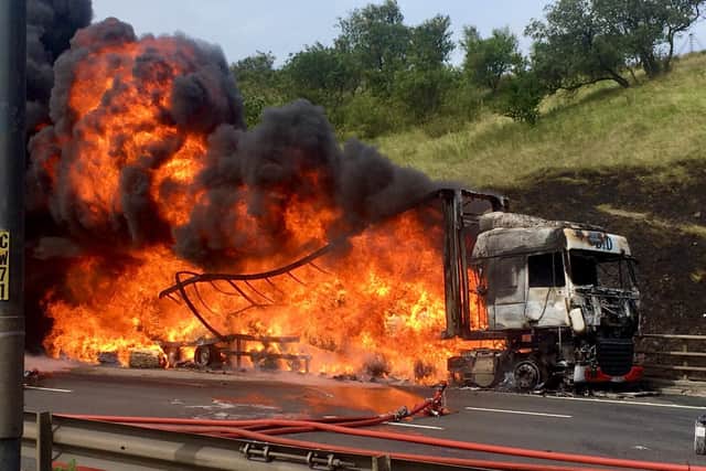 West Yorkshire Fire and Rescue Service shared these shocking photos of a lorry fire that closed the M62 on Monday, August 10.