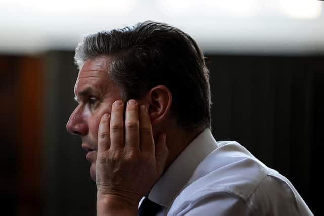 Labour Leader Sir Keir Starmer pictured on a zoom call with council leaders at Wakefield Town Hall. Photo: Simon Hulme