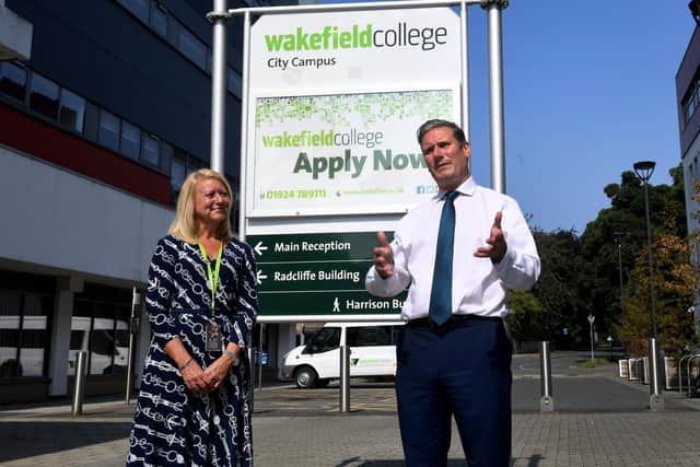 Labour Leader Sir Keir Starmer pictured on his visit to Wakefield College with college Principal Sam Wright. Photo: Simon Hulme