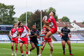 Up in the air: Hull FC and Salford played each other on Sunday, but must now sit out this weekend’s fixtures after eight positive Covid-19 tests at the Yorkshire club. Picture: swpix.com