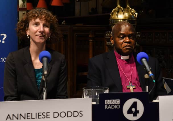 Anneliese Dodds next to 
John Sentamu
 at a recording of Radio 4's Any Questions in Bridlington. Picture: 
Paul Atkinson