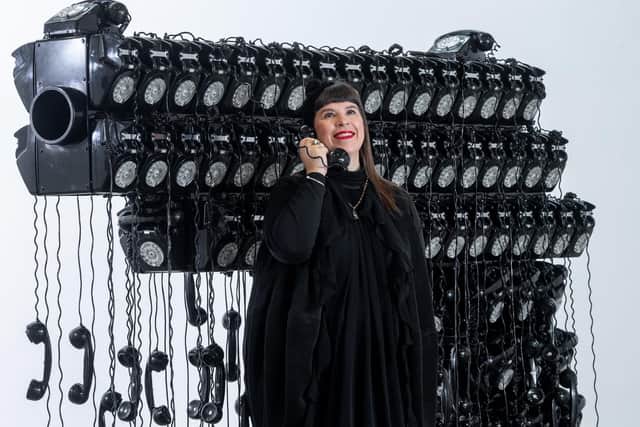 Her art installation Call Center - a giant Beretta pistol made up of 168 rotary-dial telephones.(James Hardisty).