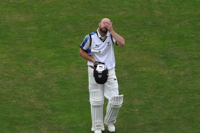 LONG WALK BACK: Adam Lyth of Yorkshire reacts after being caught by Harvey Hosein of Derbyshire during day 1 of the Bob Willis Trophy match between Yorkshire and Derbyshire at Emerald Headingley Stadium on August 15, 2020 Picture: George Wood/Getty Images.