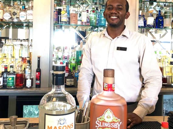 A long way from home – Yorkshire gins in a South African bar.