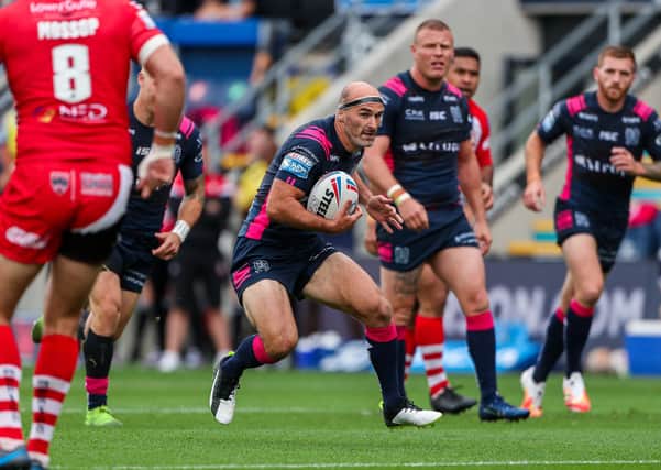 Testing time: HUll FC in action against Salford, before six players tested positive for coronavirus. (Picture: SWPix.com)