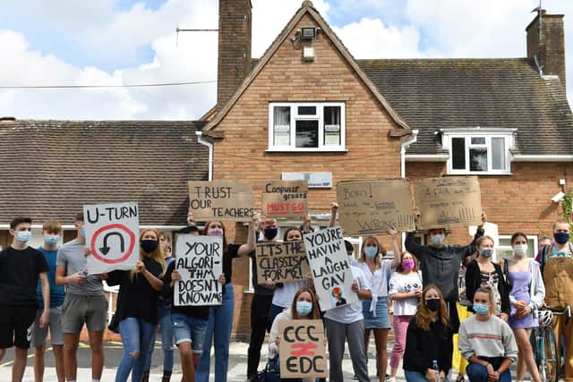 Students protest outside the constituency office of Education Secretary Gavin Williamson.