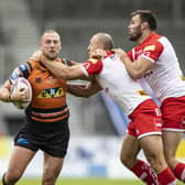 Not there please: Liam Watts of Castleford Tigers in action against St Helens on Sunday, before being involved in a ‘foul play’ altercation with Saints’ Tommy Makinson. (Picture: Isabel Pearce/SWPix.com)