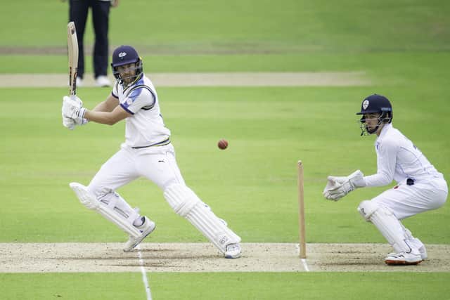 Yorkshire's Dawid Malan hits out on his way to a double century against Derbyshire.
