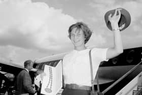 Anita Lonsbroigh return to Britain in triumph following her gold medal success at the 1960 Rome Olympics.