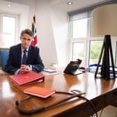 This was Education Secretary Gavin Williamson when he announced the exams U-turn. Note the whip on his table - a legacy of his role as the Government's Chief Whip.