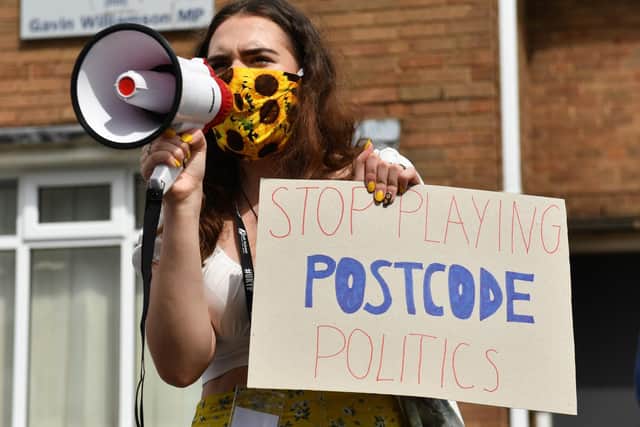 Students from Codsall Community High School protested outside the constituency office of their local MP, Education Secretary Gavin Williamson, over A-level results before the Government U-turn. Photo: PA