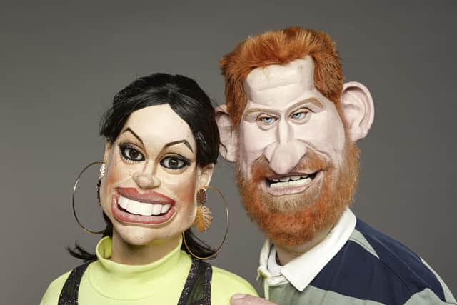 The Duke and Duchess of Sussex in puppet form for the new series of Spitting Image, which is making a return to the small screen. Picture: Mark Harrison/BritBox/PA Wire