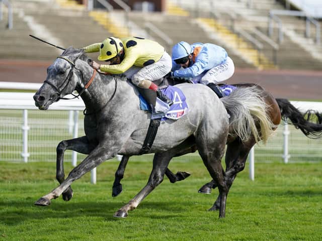 WINNER: Fujaira Prince ridden by Andrea Atzeni (yellow and black silks) wins The Sky Bet Ebor Handicap during day four of the Yorkshire Ebor Festival at York Racecourse. Picture: Alan Crowhurst/PA Wire.