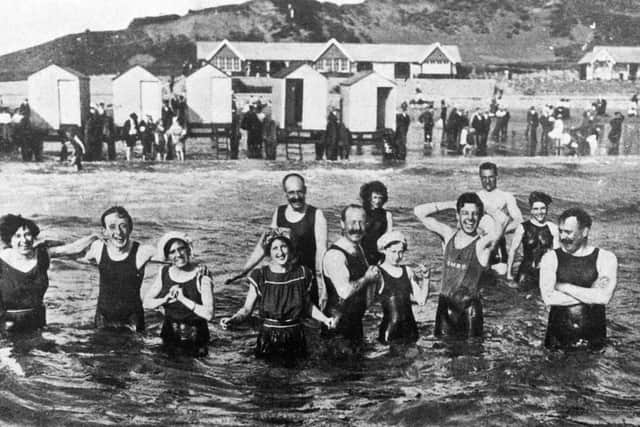 A group of swimmers in bathing costumes at Whitby in 1912. (JPIMedia).