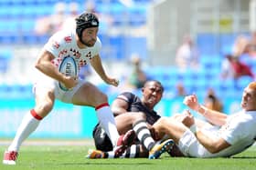Rob Vickerman of England runs with the ball during the Gold Coast Sevens Cup quater final match between Fiji and England at Skilled Stadium on October 13, 2013 on the Gold Coast, Australia.  (Picture: Matt Roberts/Getty Images)