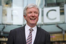 Tony Hall smiles as he arrives for his first day as Director General of the BBC in 2013. Picture: LEON NEAL/AFP via Getty Images