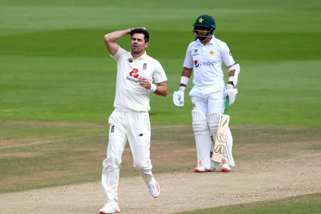 England's James Anderson (left) reacts after teammate Jos Buttler drops a catch to dismiss Pakistan's Shan Masood during day four at the Ageas Bowl Picture: Mike Hewitt/NMC Pool/PA