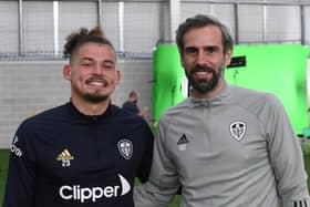 Leeds United midfielder Kalvin Phillips, called up by England, pictured with United head of academy Adam Underwood. Picture courtesy of Leeds United.
