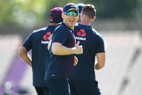 PLANNING AHEAD: England captain Eoin Morgan shares a joke with team mates during a nets session at the Ageas Bowl earlier this summer. Picture: Stu Forster/Pool/PA