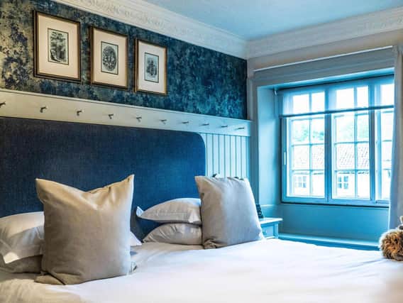 The blue room with new panelling and statement wallpaper