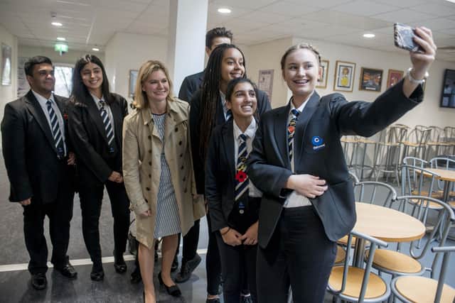 Justine Greening, the then Education Secretary, set up Opportunity Areas for schools. She is pictured during a return visit to her former secondary school in Rotherham in the summer of 2017.