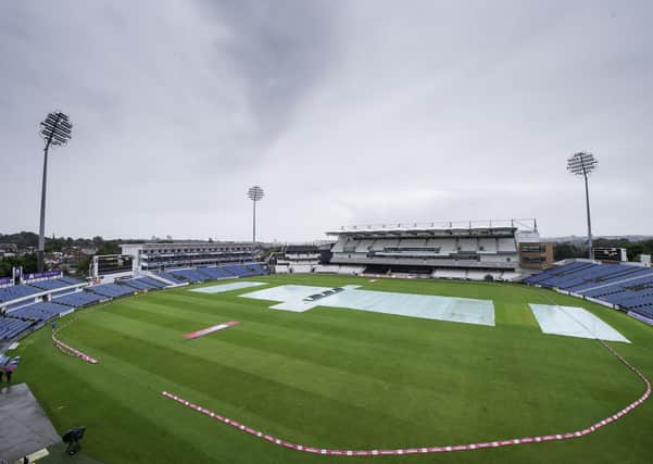 The covers are on as rain prevented any play between Yorkshire and Notts Outlaws at Emerald Headingley on Thursday night. Picture: Allan McKenzie/SWpix.com