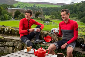 Olympians Jonny and Alistair Brownlee enjoy a cup of Yorkshire Tea at The Tea Cottage in Bolton Abbey to help promote an initiative aimed at helping cafes. Photo: Bruce Rollinson.