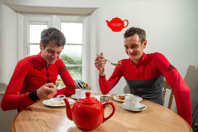 The Brownlee brothers at The Tea Cottage at Bolton Abbey, a popular pit-stop on their training runs.