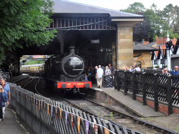 A steam engine at the Pickering Station on the North York Moors Railway
