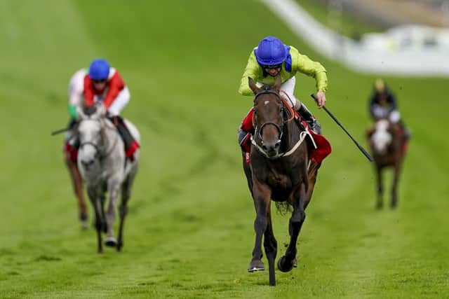 This was Subjectivist winning the March Stakes at goodwood under Joe Fanning for trainer Mark Johnston.